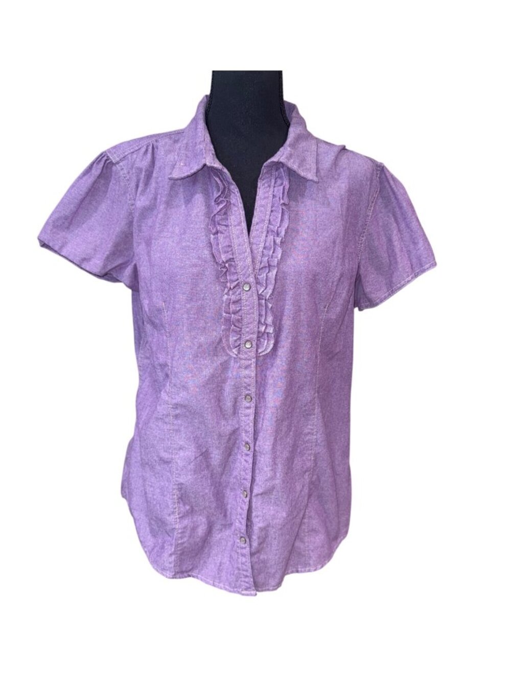 Bit & Bridle Womens XL Purple Short Slv Western Cowgirl Button-Down Ruffle Shirt